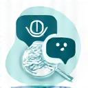 Icon representing a conversation or magnifying glass.